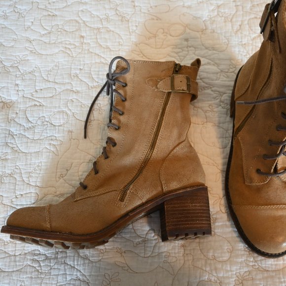 Rocket Dog Max Suede Biker Cognac Tan Lace Up Buckle Women Ankle Boots Sz 10 M - Picture 4 of 8